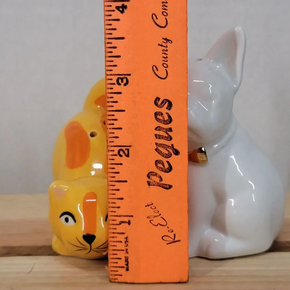 Dog and Cat Salt & Pepper Shakers Ceramic White and Orange
